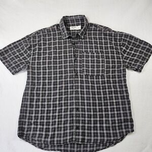 Hollister Mens Baggy Fit Plaid Short Sleeve Button Down Shirt Grey White Large
